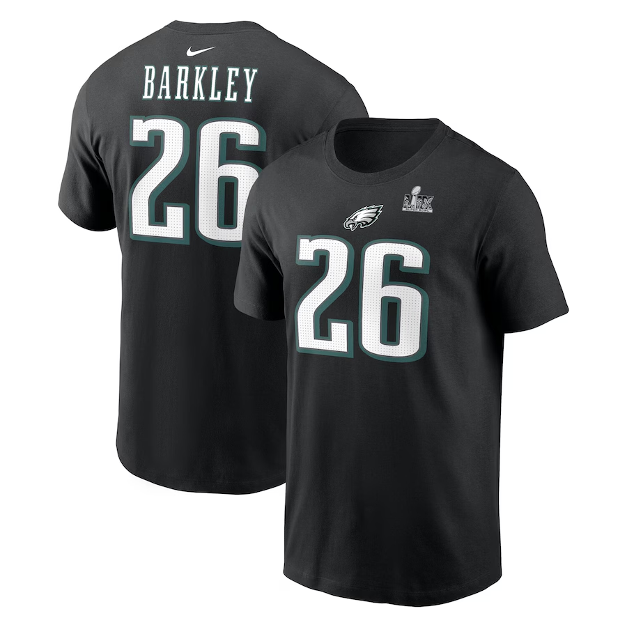 Men NFL Philadelphia Eagles 26 Barkley black 2025 T shirts